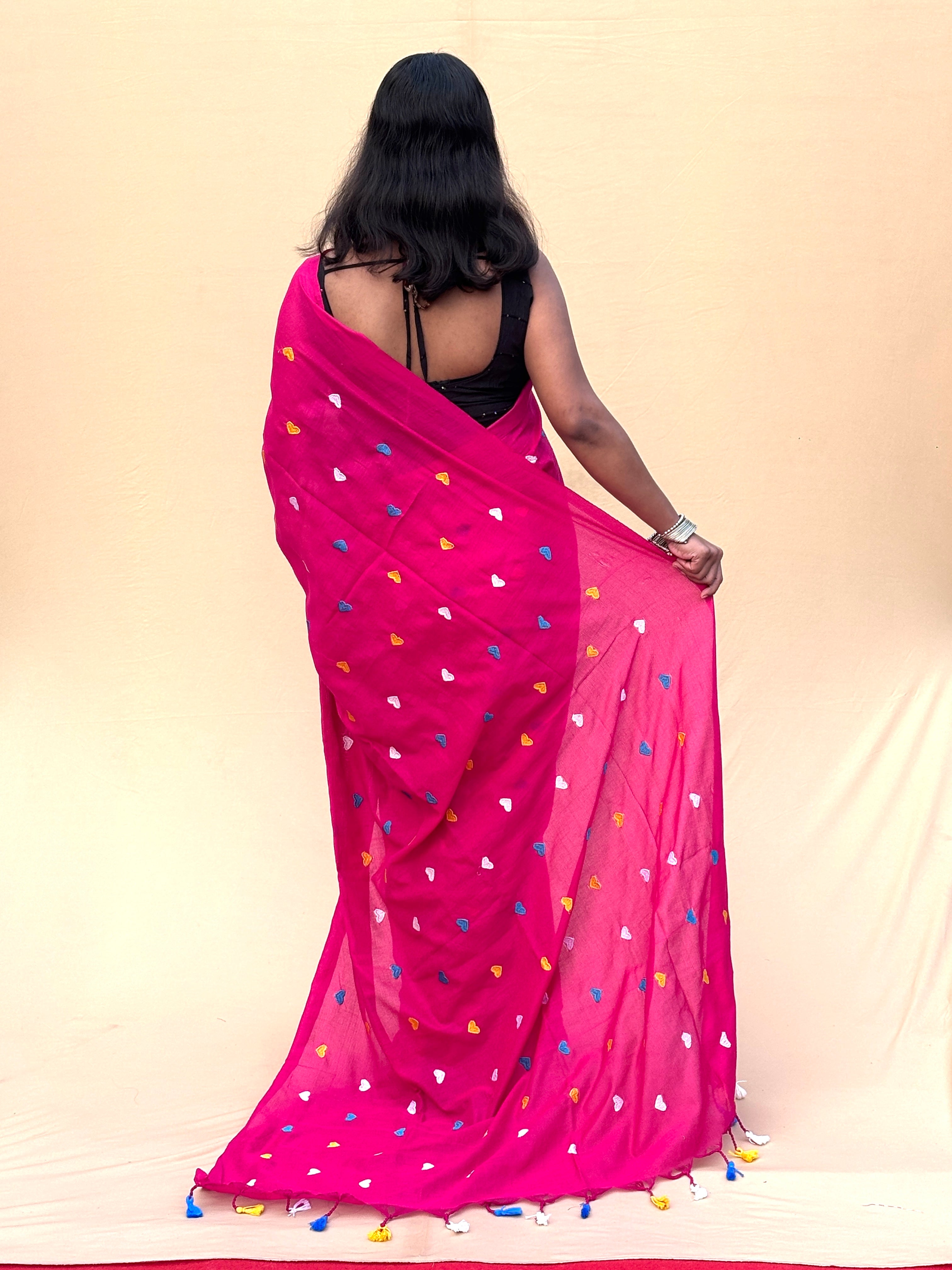 MAL Cotton Saree in Magenta Pink with Multicolor Motifs