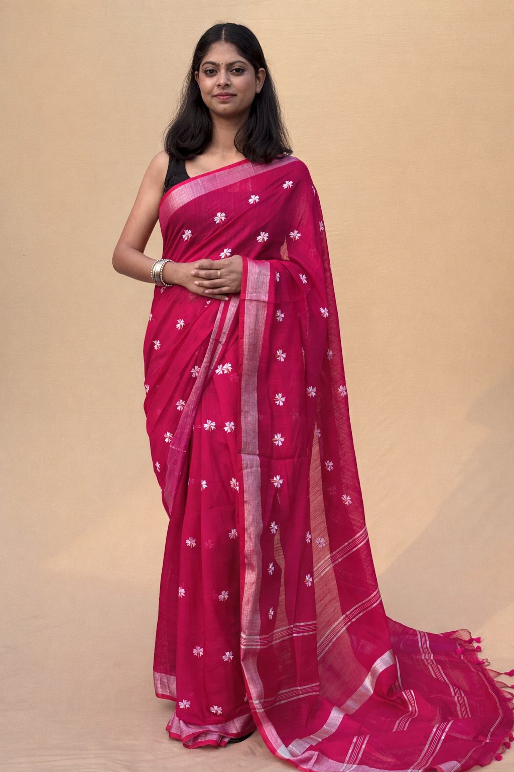 Pink Mal Cotton Embroidered Saree with Soft Border