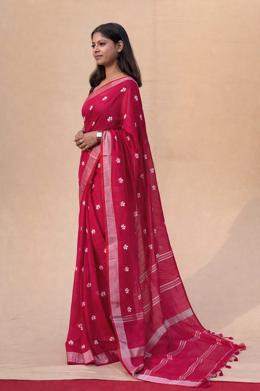 Pink Mal Cotton Embroidered Saree with Soft Border