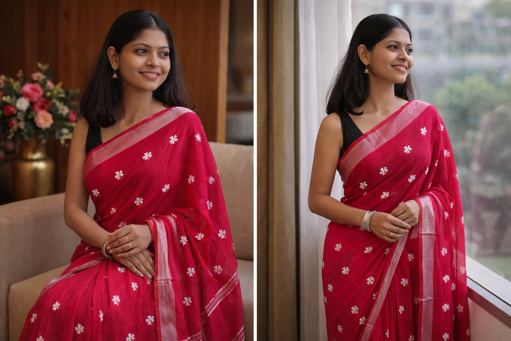 Pink Mal Cotton Embroidered Saree with Soft Border