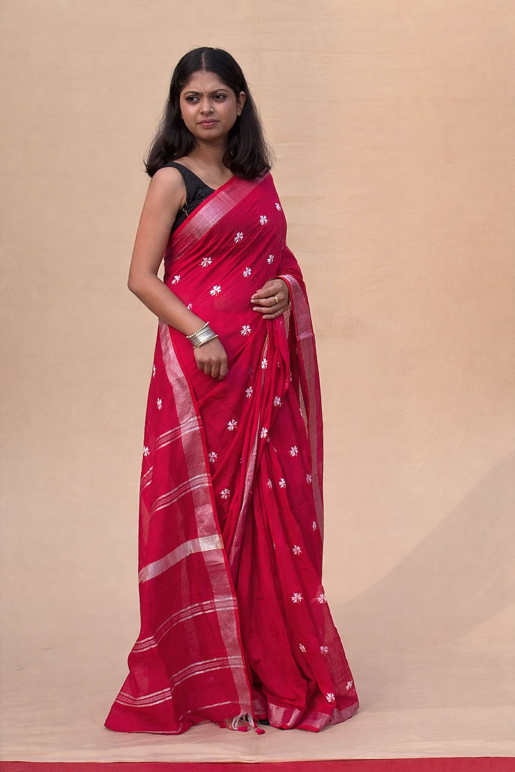 Pink Mal Cotton Embroidered Saree with Soft Border