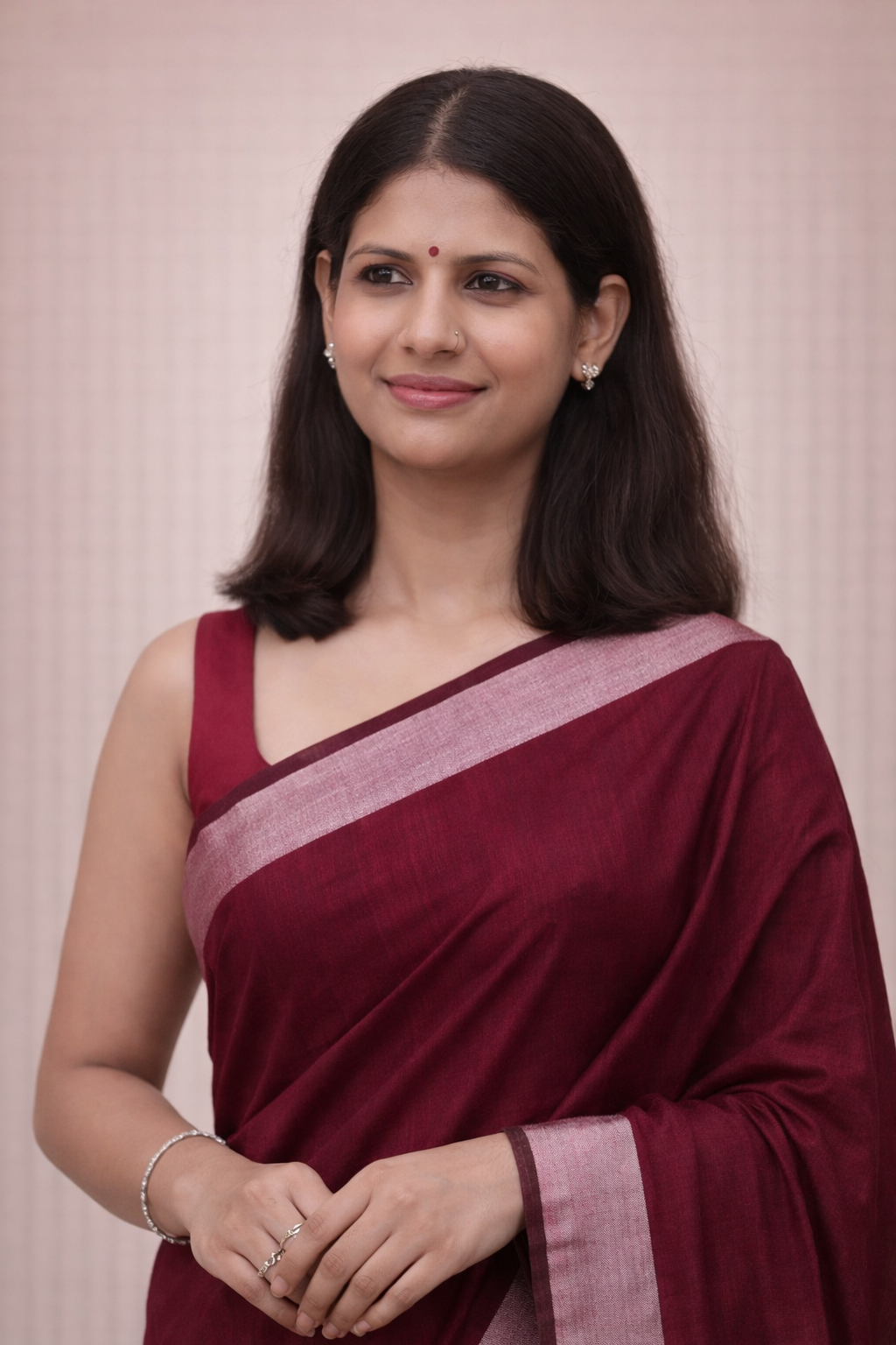 Wine Maroon Mal Cotton Saree with Silver Border