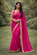 Pink Mal Cotton Saree with Light Green Border