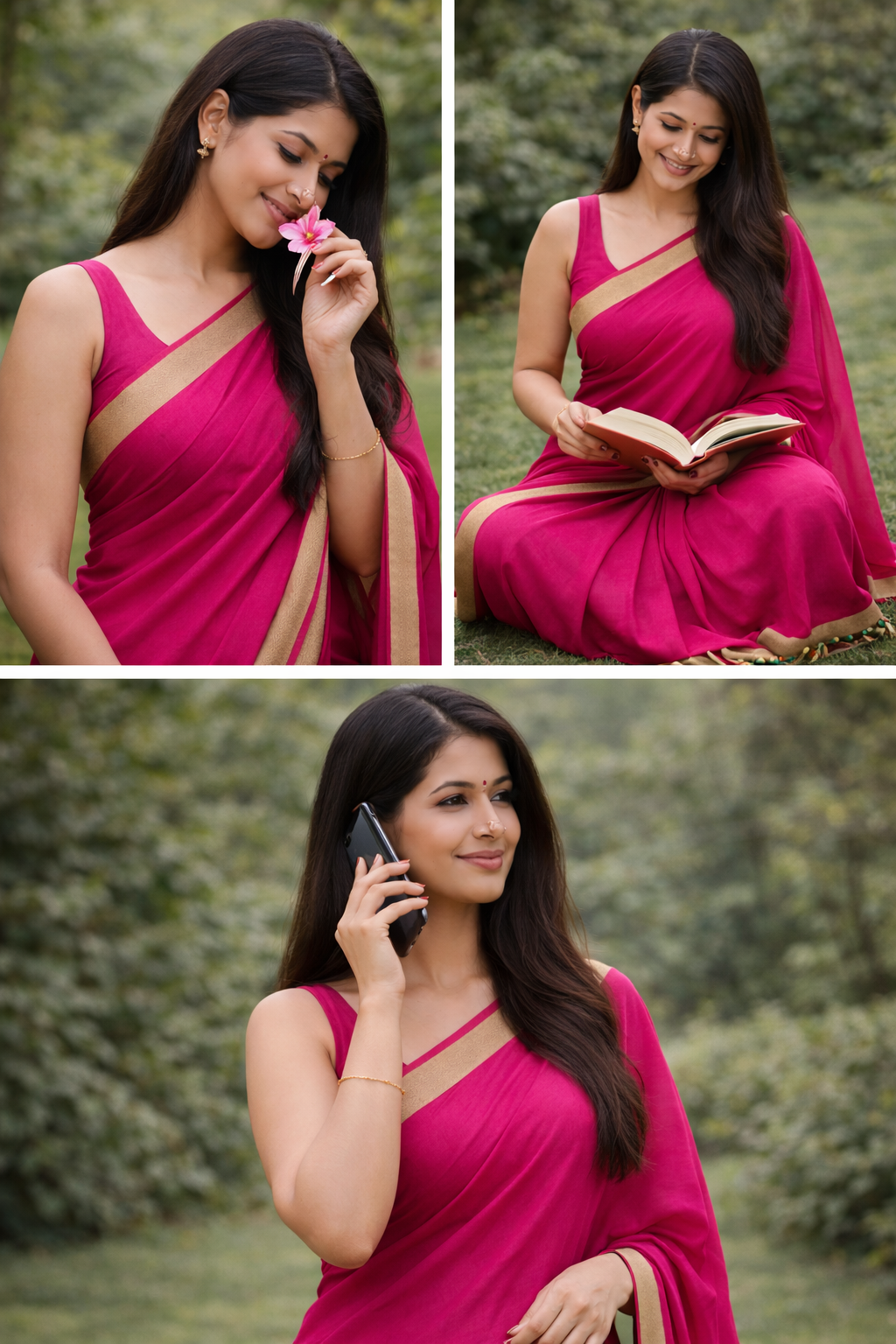 Pink Mal Cotton Saree with Light Green Border