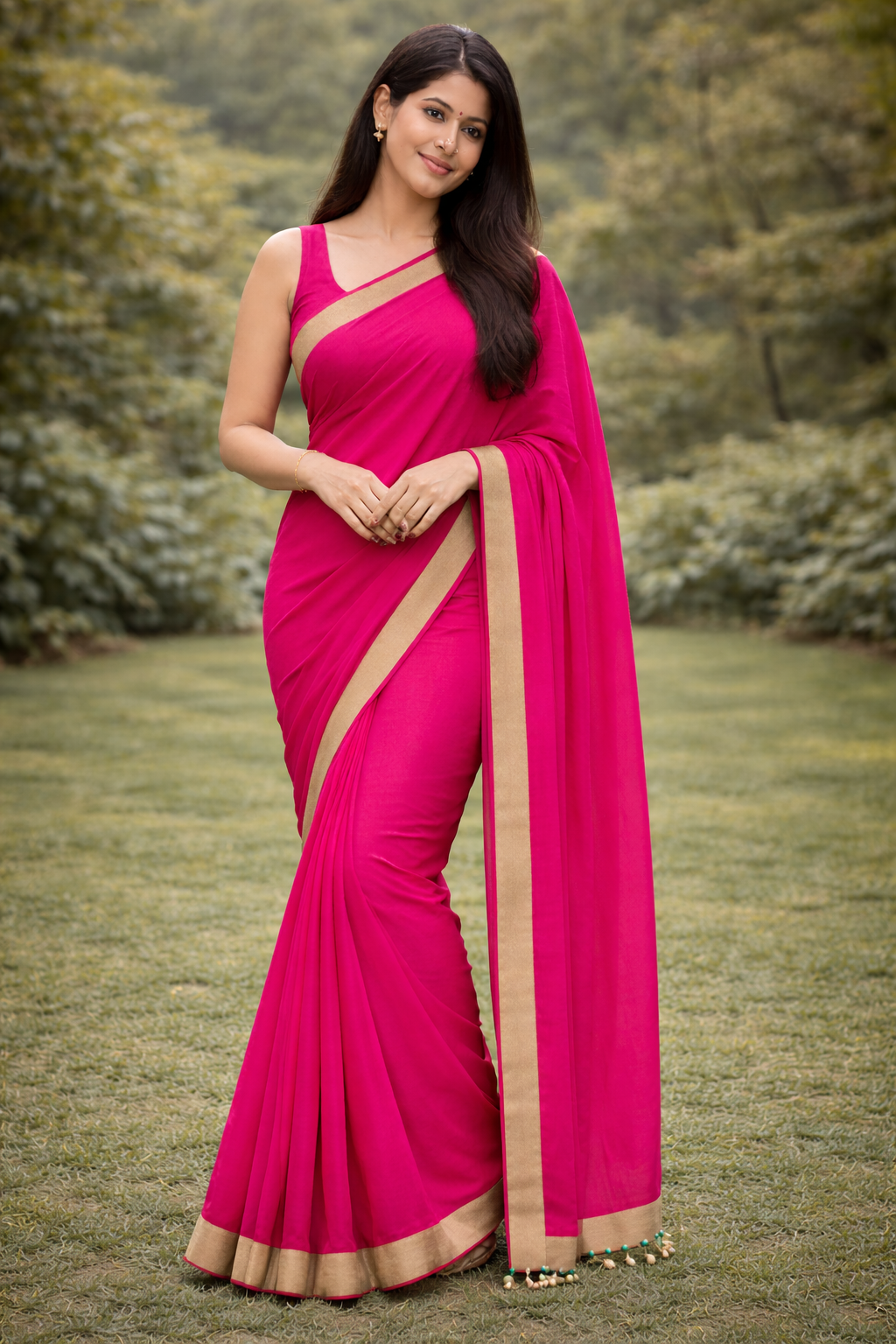 Pink Mal Cotton Saree with Light Green Border