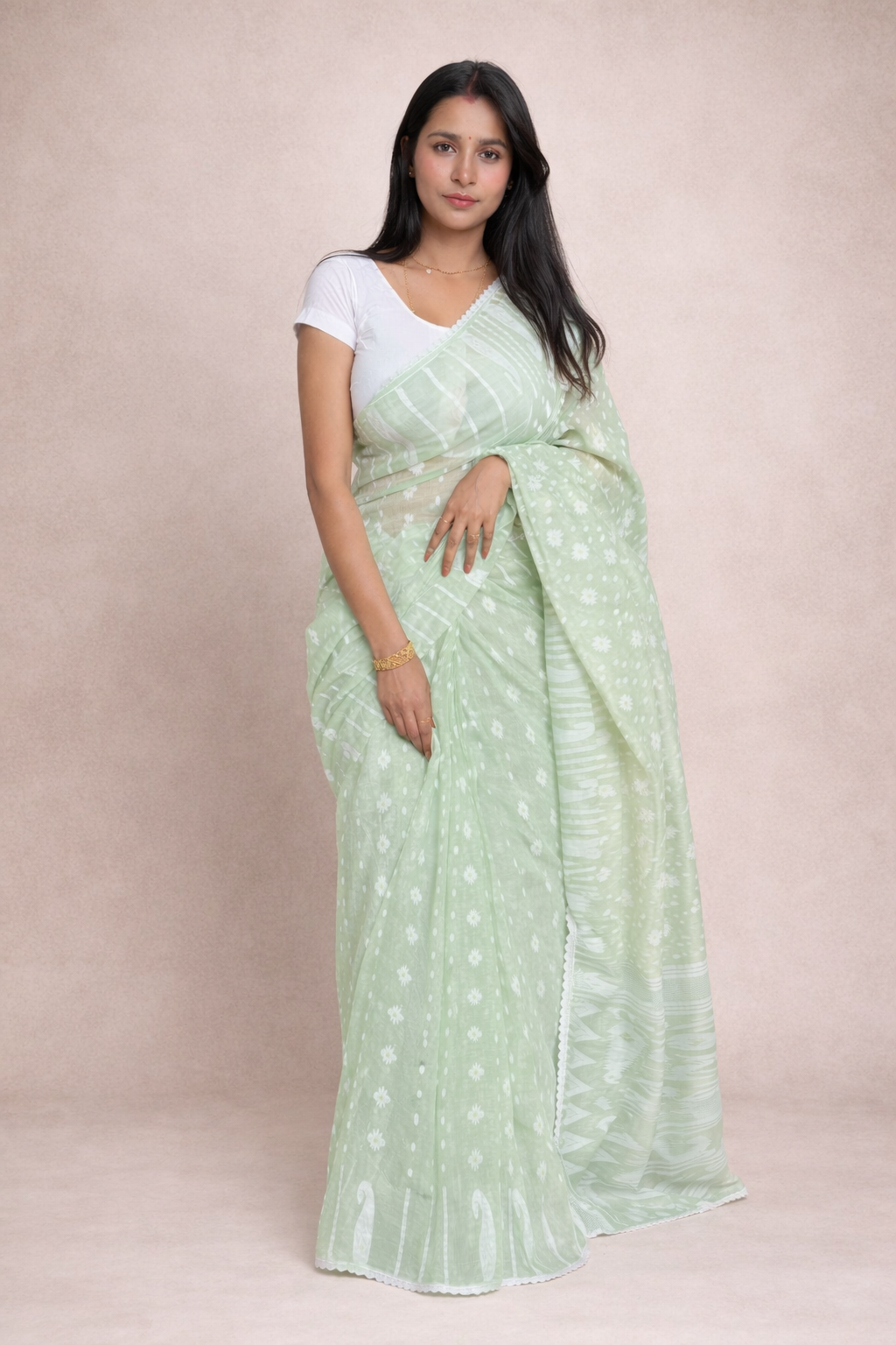 mint green mal cotton saree