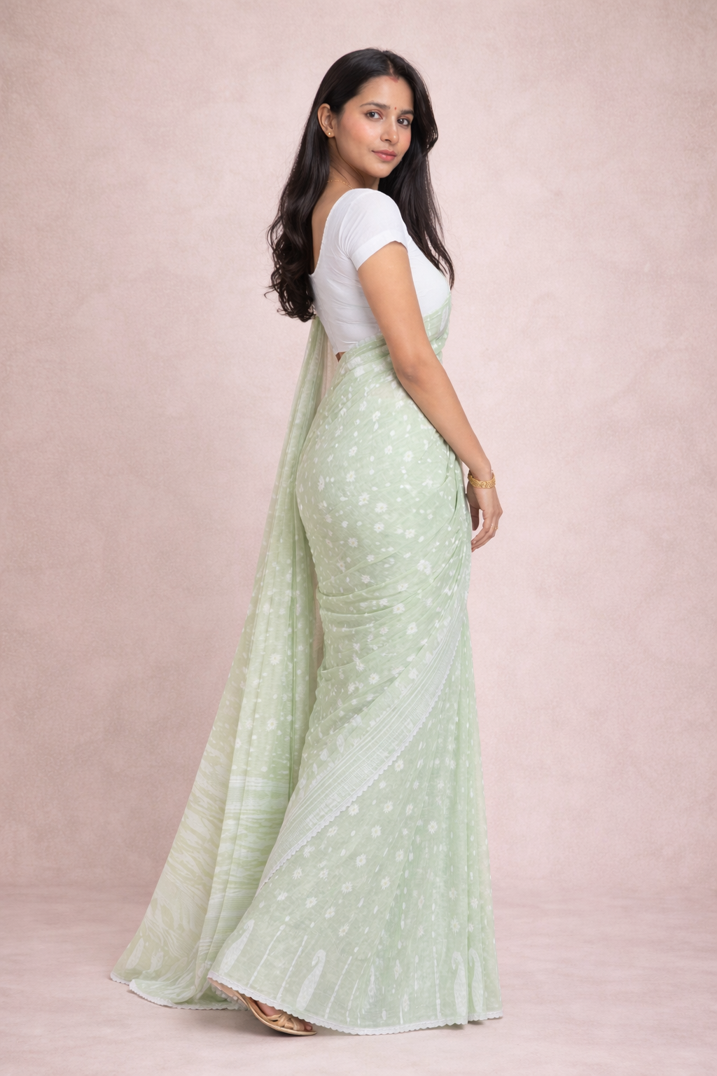 mint green mal cotton saree