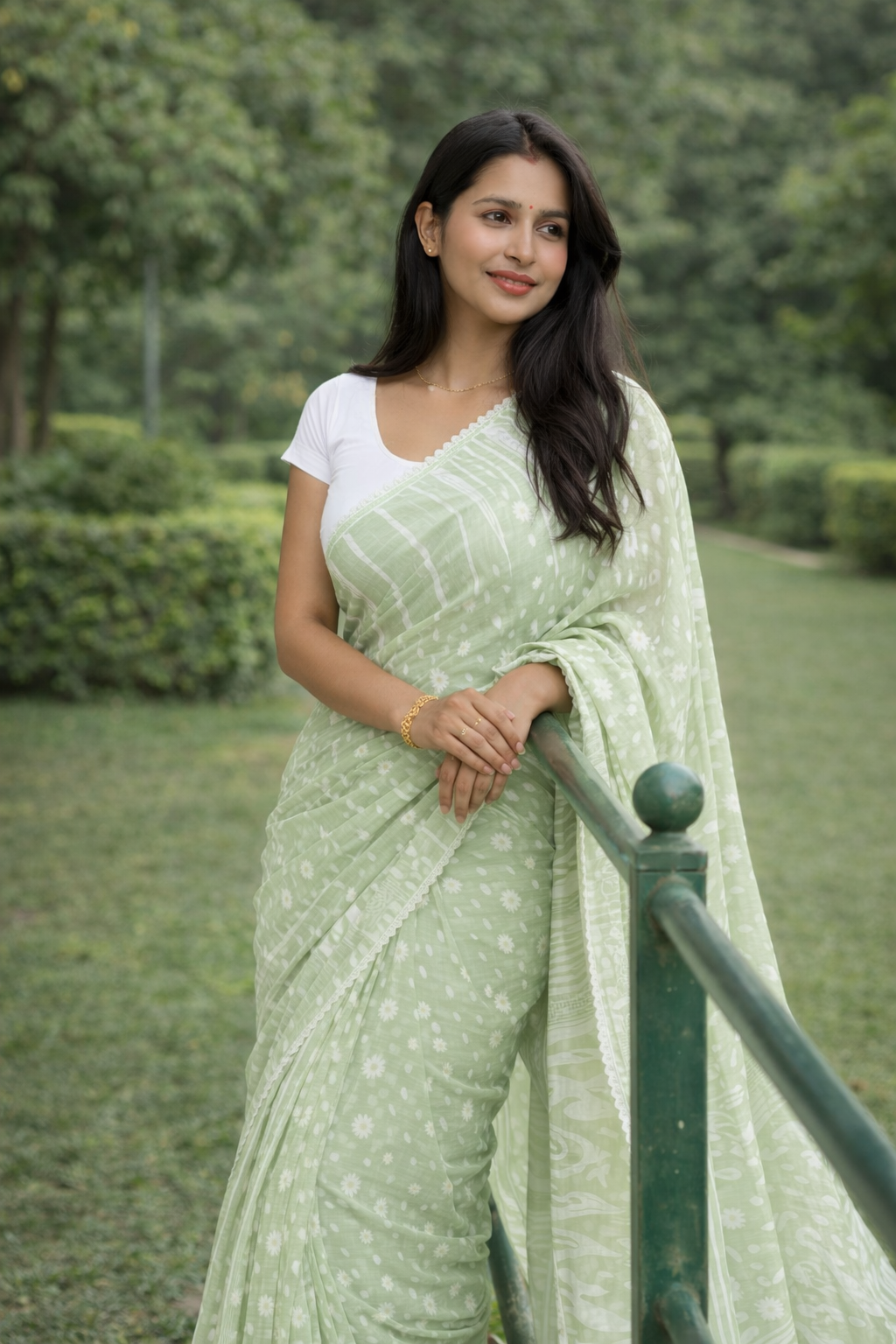 mint green mal cotton saree