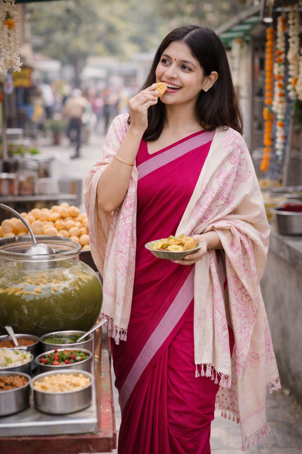 Rani Pink Maal Cotton Saree with Elegant Border