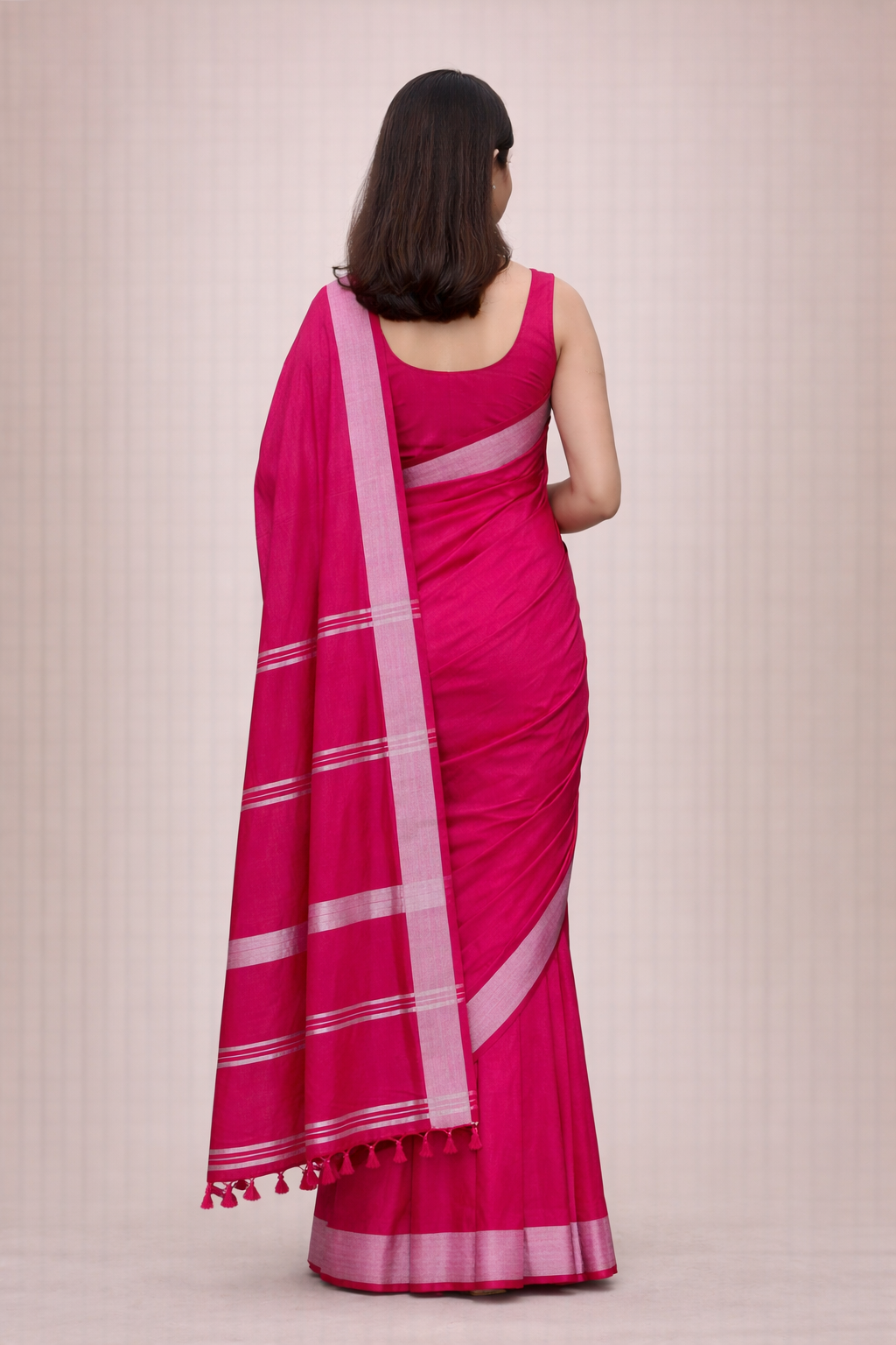 Rani Pink Maal Cotton Saree with Elegant Border