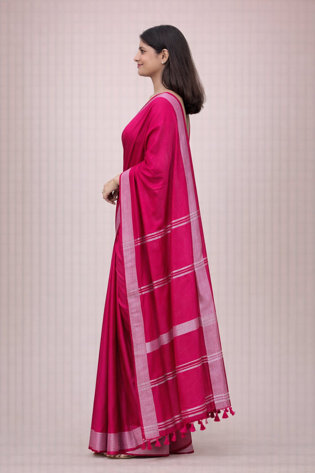 Rani Pink Maal Cotton Saree with Elegant Border