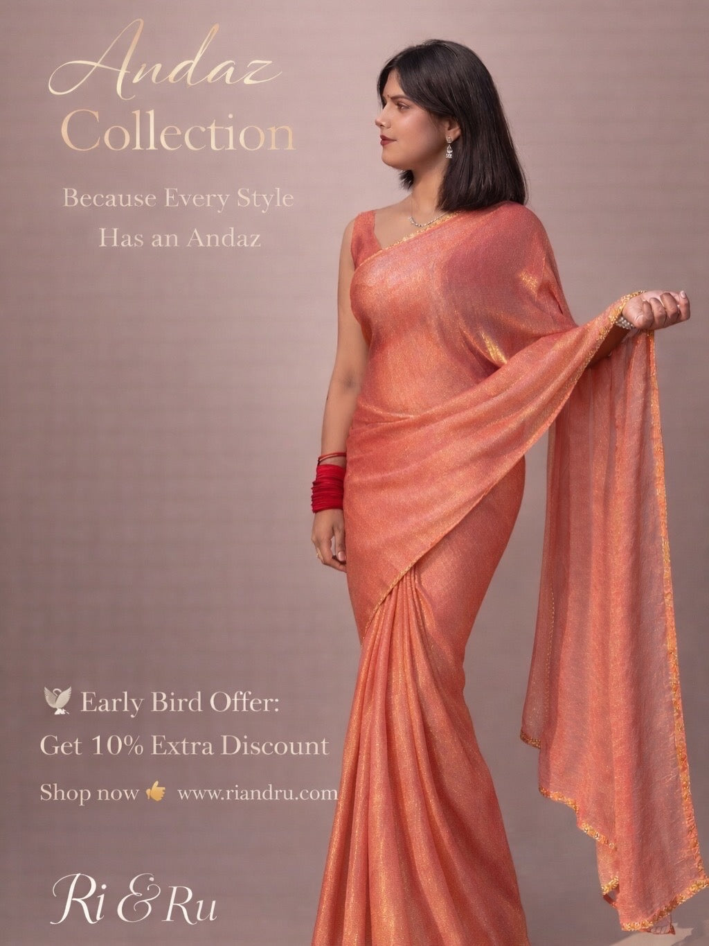 lets party {saree}      Peach Shade Chiffon Saree with golden pearl Border