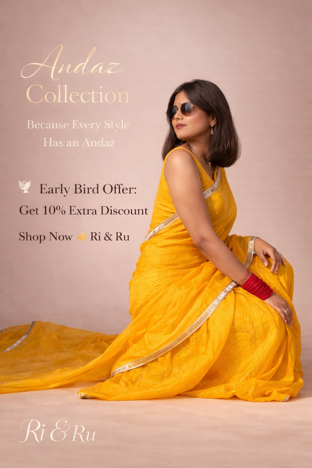 Mustard Yellow Chiffon Saree with Mirror Work Border