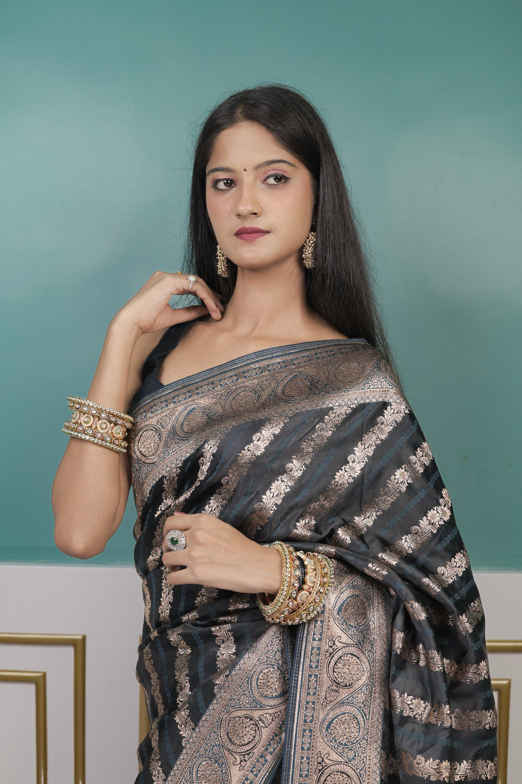 Rama Green Silk Saree with Rich Zari Border & Pallu