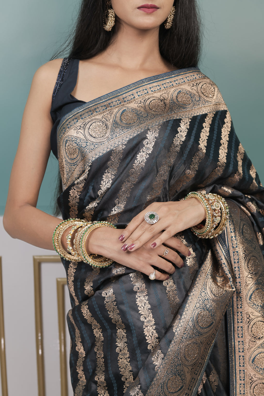 Rama Green Silk Saree with Rich Zari Border & Pallu