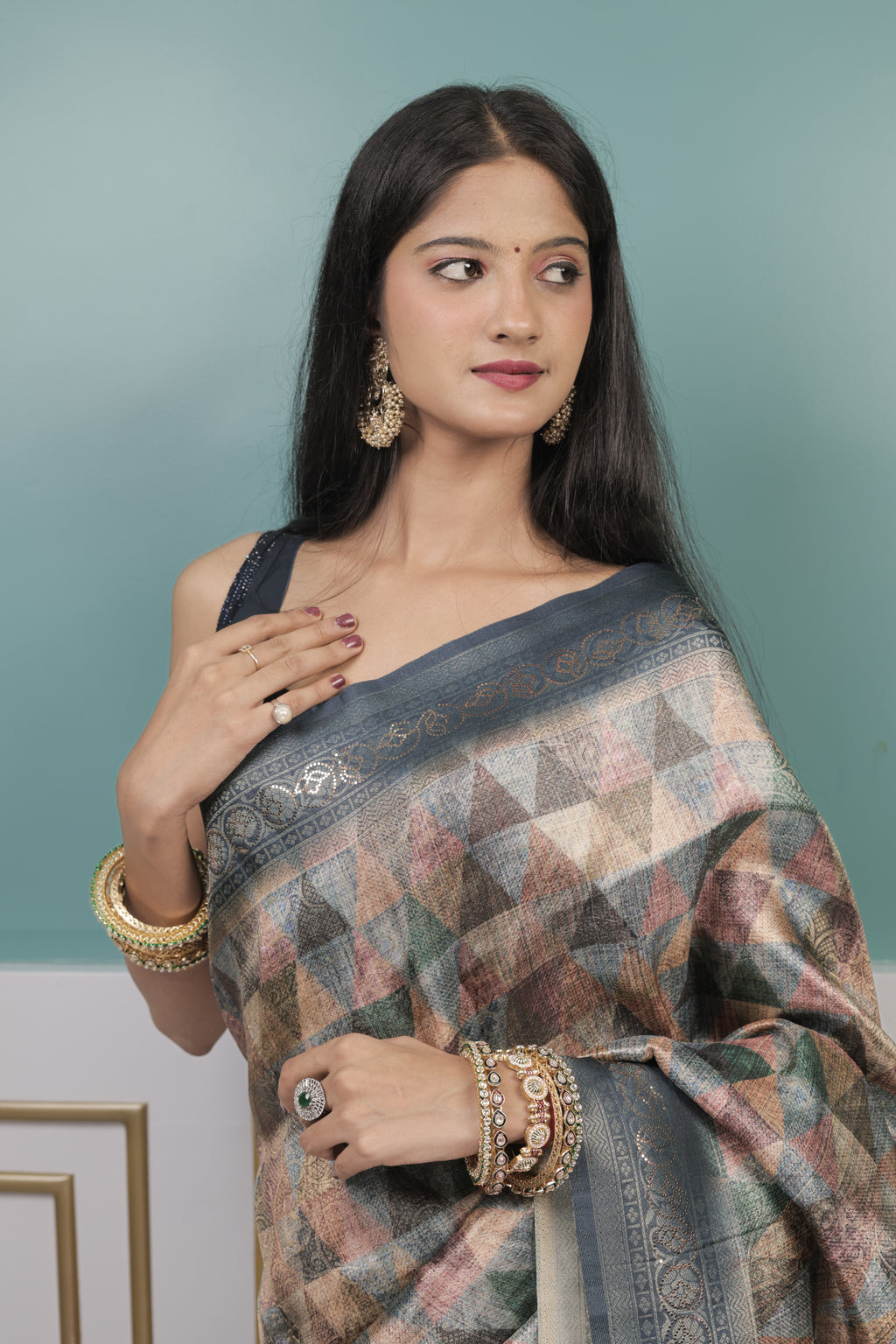 Elegant Handwoven Cotton Silk Saree with Geometric Pattern & Woven Border