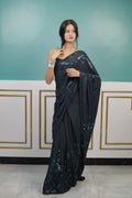 Elegant Rama Green Sequin Saree with Soft Shimmer Finish