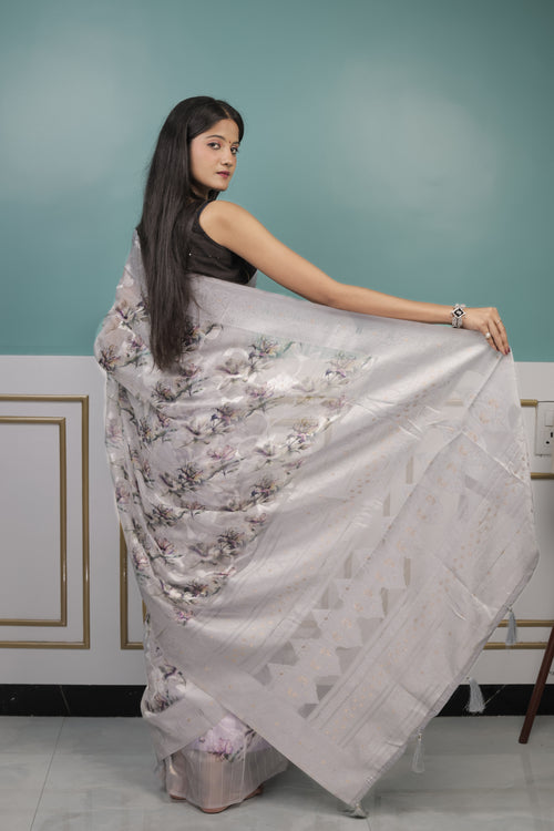 Floral print with elegant woven detailing