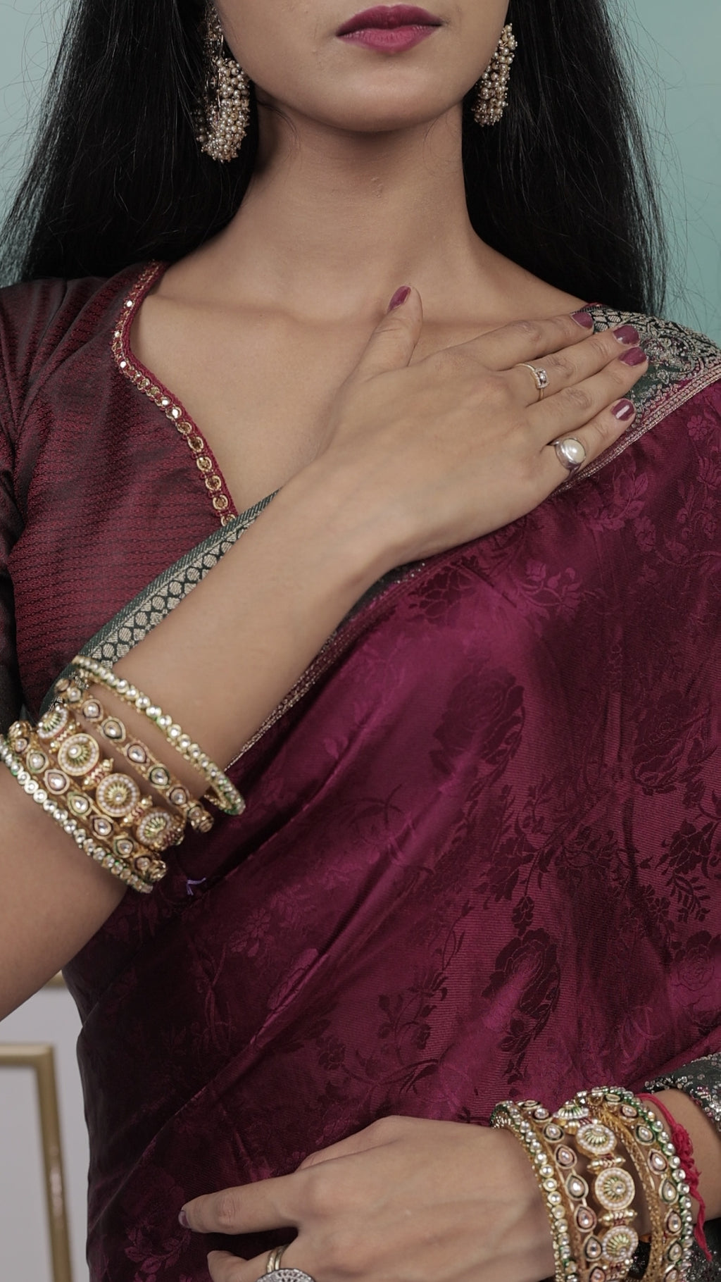Maroon Silk Saree with Antique Gold Zari Border