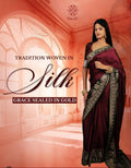 Maroon Silk Saree with Antique Gold Zari Border